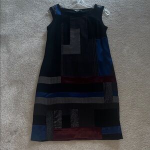 DKNY Black and Blue Geometric Midi Dress
